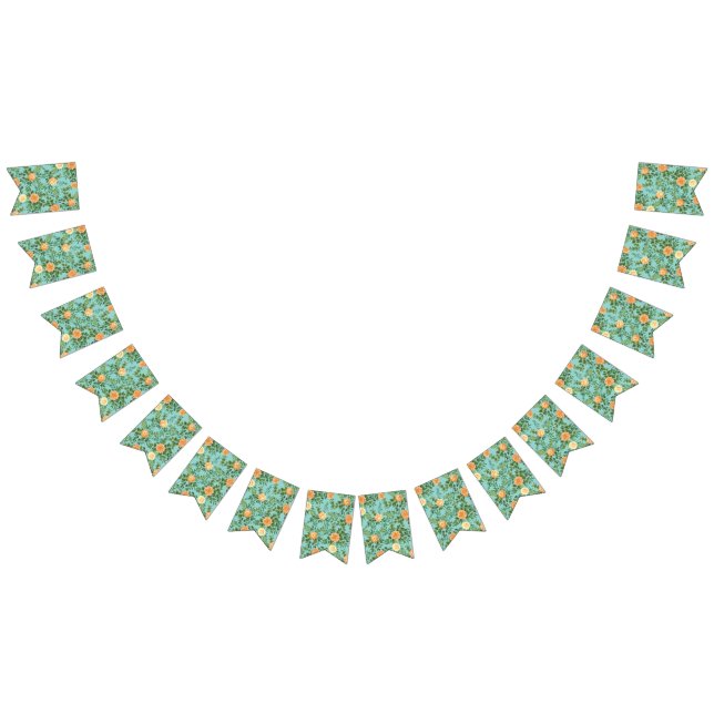 Peach & Aqua Peony & Rose Floral Wedding Bunting (All)