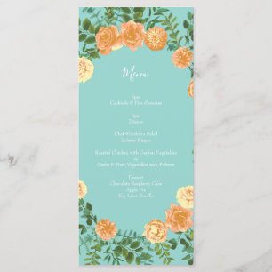 Peach & Aqua Peony & Rose Floral Wedding Menu
