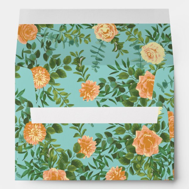 Peach Aqua Teal Wedding Roses Floral Envelope (Back (Bottom))