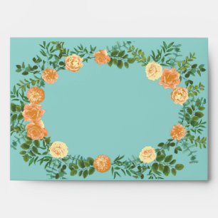 Peach Aqua Teal Wedding Roses Floral Envelope