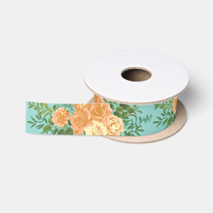 Peach Aqua Teal Wedding Roses Floral Satin Ribbon