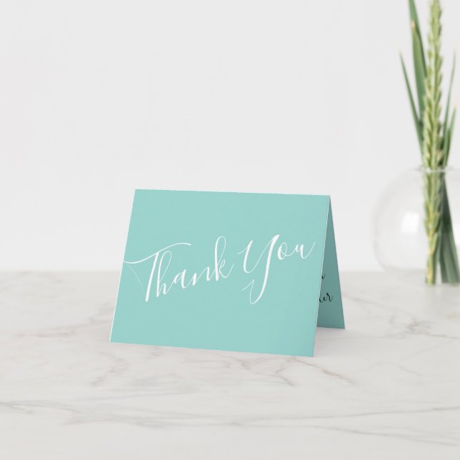 Peach Aqua Teal Wedding Roses Floral Thank You Card (Front)