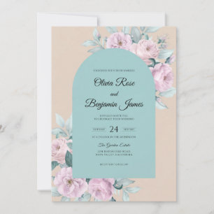 Peach Aqua Watercolor Wedding Invitation