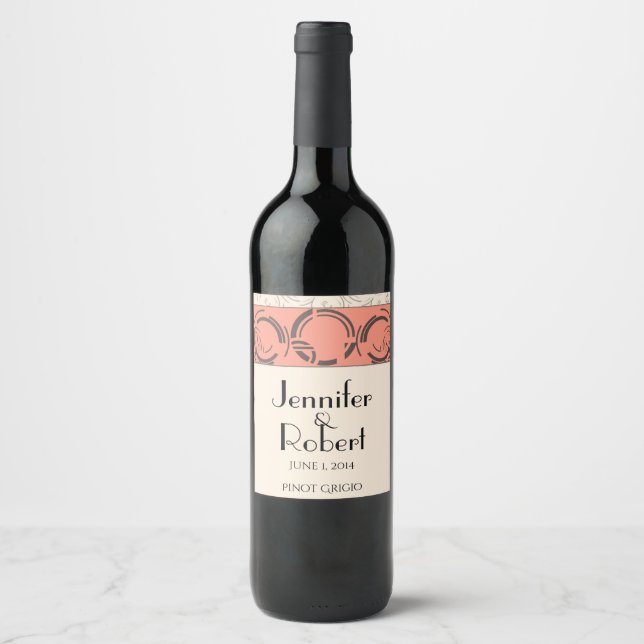 Peach Art Deco Circles Wine Label (Front)
