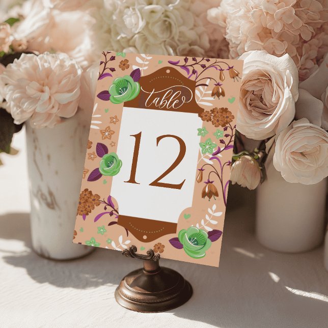 Peach Art Deco Floral Wedding Table Cards Seating  (Peach Art Deco Floral Wedding Table Cards Seating)