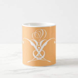 Peach Art Deco White Flourish Rose Coffee Mug