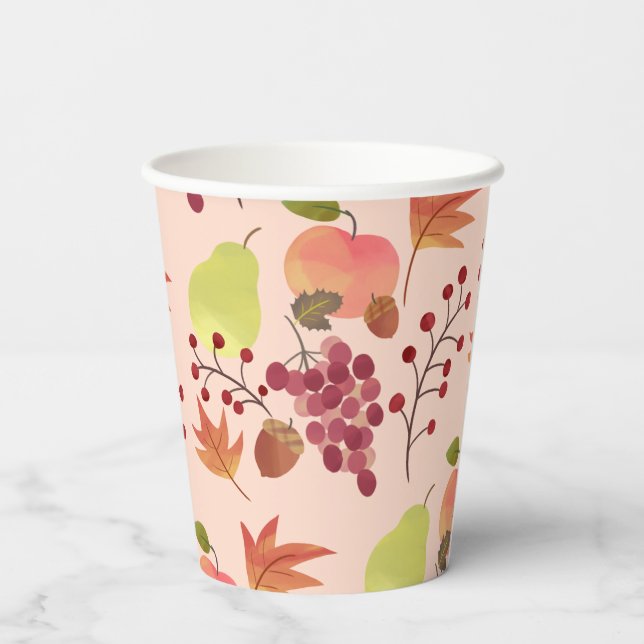 Peach Autumn Fall Harvest Fruit Pattern Paper Cups (Back)