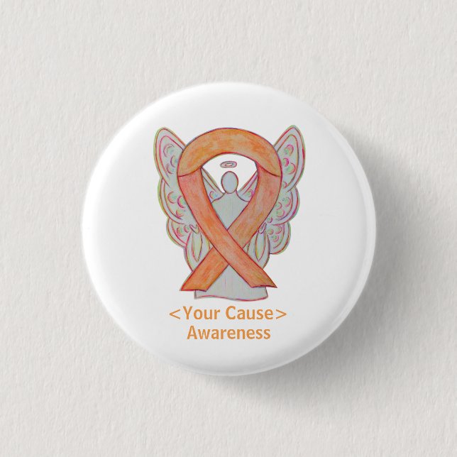 Peach Awareness Ribbon Angel Custom Button Pins (Front)