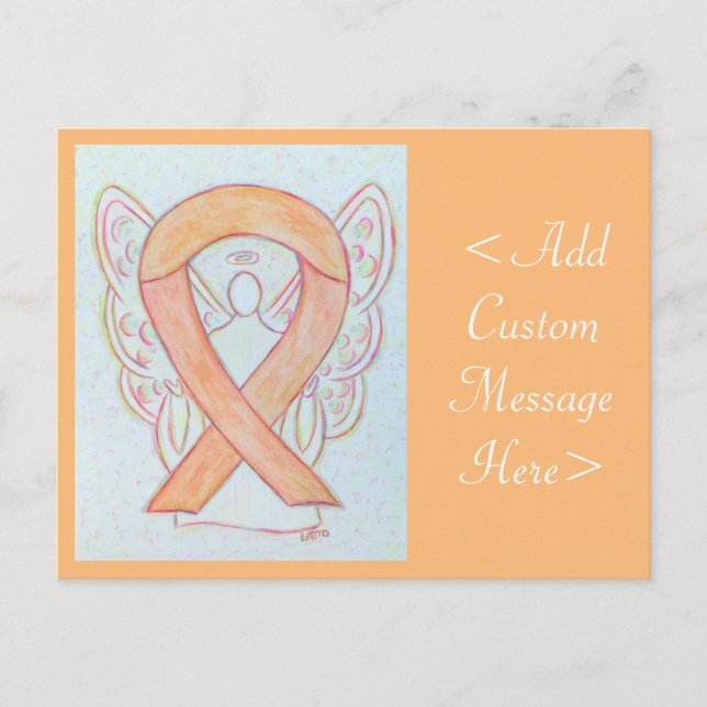 Peach Awareness Ribbon Angel Custom Postcard (Front)