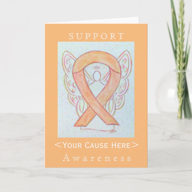 Peach Awareness Ribbon Angel Customised Card (Front)
