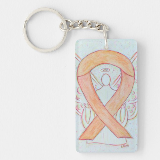 Peach Awareness Ribbon Angel Key chain (Front)