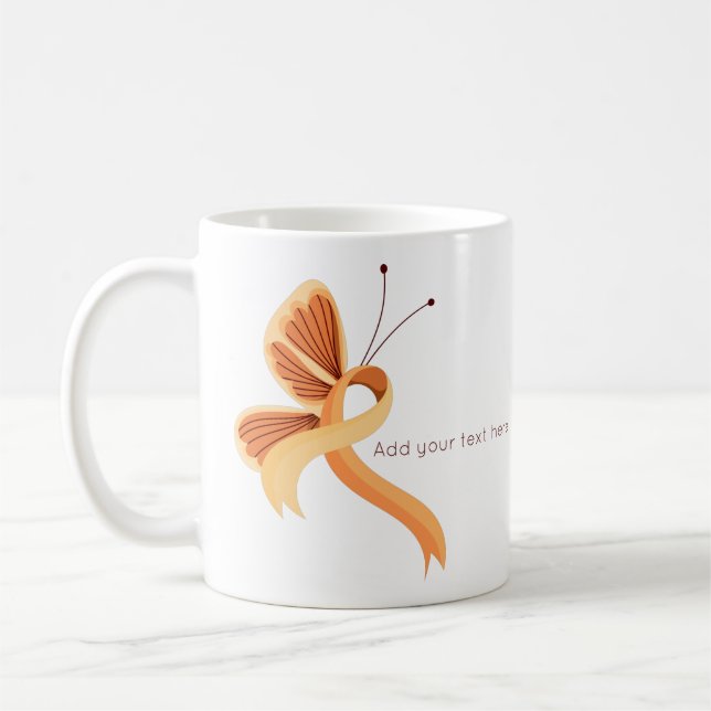 Peach Awareness Ribbon Butterfly Coffee Mug (Left)