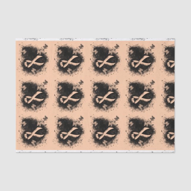 Peach Awareness Ribbon Grunge Heart Tissue Paper (Front)