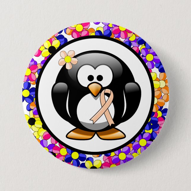 Peach Awareness Ribbon Penguin 7.5 Cm Round Badge (Front)