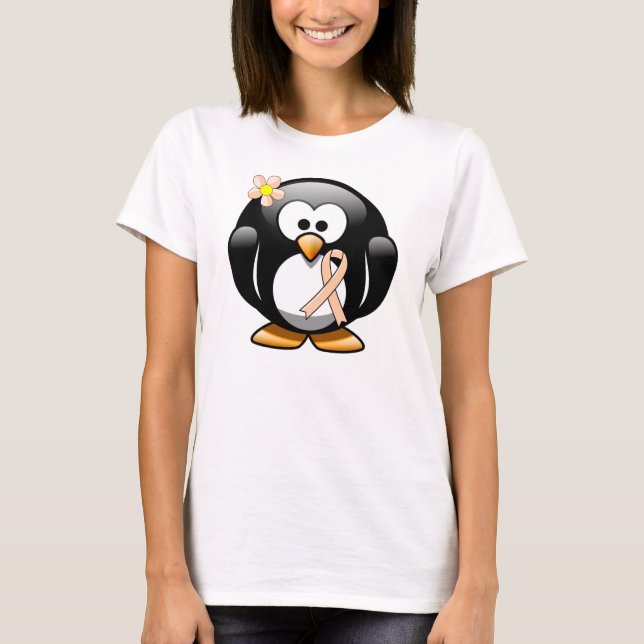 Peach Awareness Ribbon Penguin T-Shirt (Front)