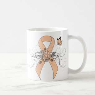 Peach Awareness Ribbon with Butterfly Coffee Mug