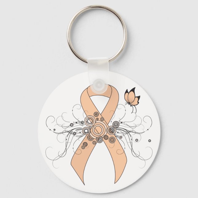 Peach Awareness Ribbon with Butterfly Key Ring (Front)