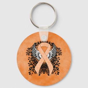 Peach Awareness Ribbon with Wings Key Ring