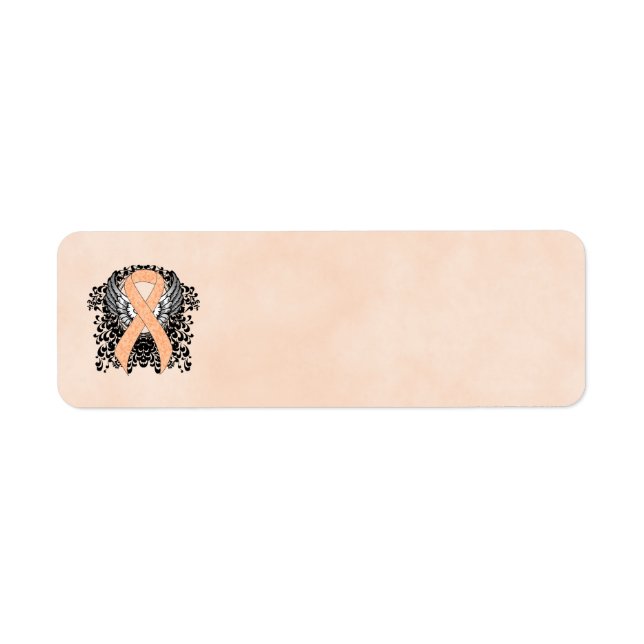 Peach Awareness Ribbon with Wings Return Address Label (Front)