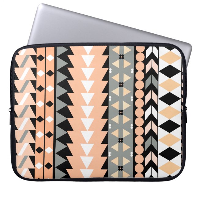 Peach Aztec Black Laptop Sleeve (Front)