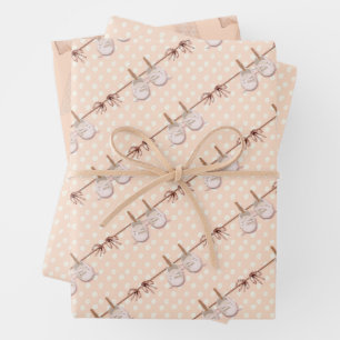 Peach Baby Bow Shower Wrapping Paper Sheet