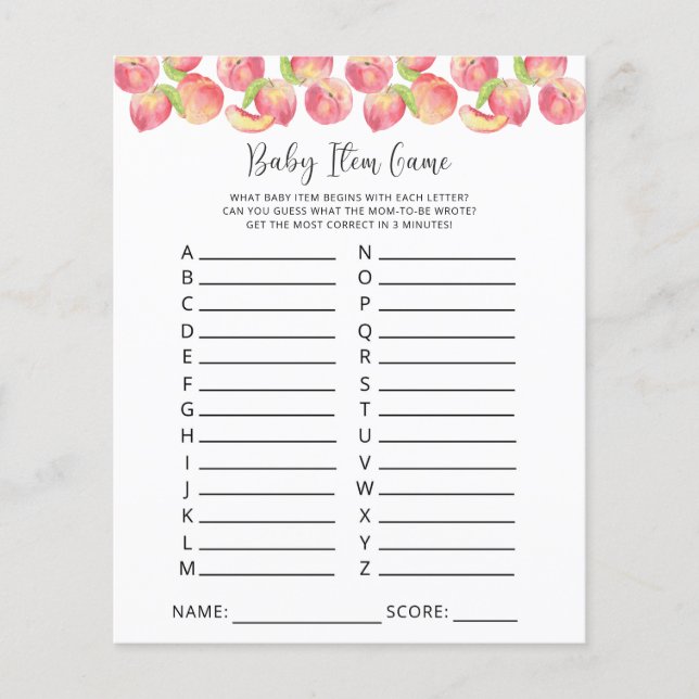 Peach Baby Item Game. Baby Shower Game (Front)