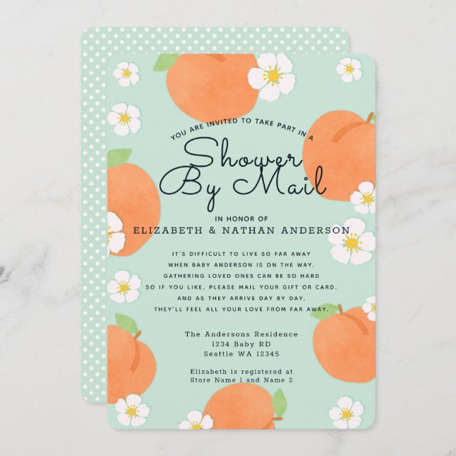 Peach Baby Shower By Mail Invitation (Front/Back)