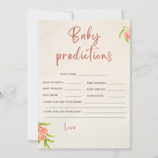 Peach Baby Shower Predictions Card (Front)