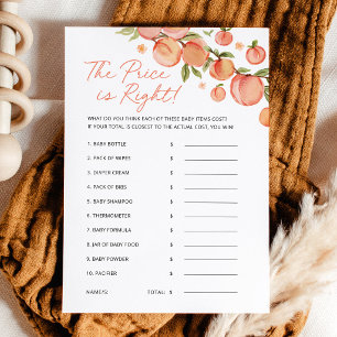Peach Baby Shower The Price Is Right Game Card