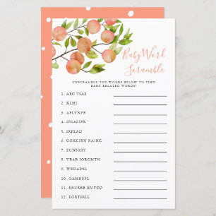 Peach Baby Shower Word Scramble Game