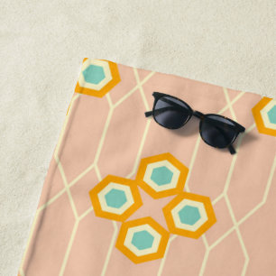 Peach background hexagonal floral pattern beach towel