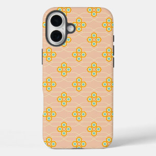 Peach background hexagonal floral pattern iPhone 16 plus case