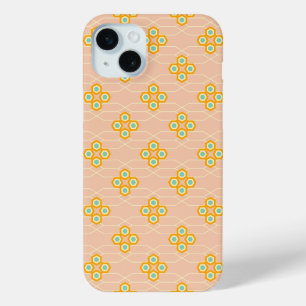 Peach background hexagonal floral pattern iPhone 15 mini case