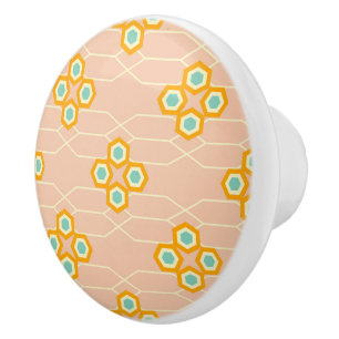 Peach background hexagonal floral pattern ceramic knob