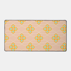 Peach background hexagonal floral pattern desk mat