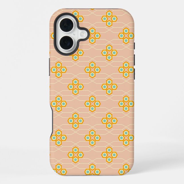 Peach background hexagonal floral pattern  iPhone case (Back)
