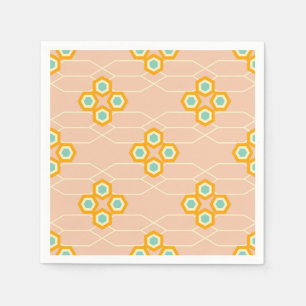 Peach background hexagonal floral pattern napkin