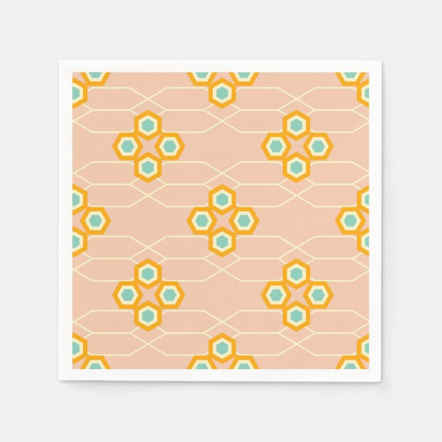 Peach background hexagonal floral pattern  napkin (Front)