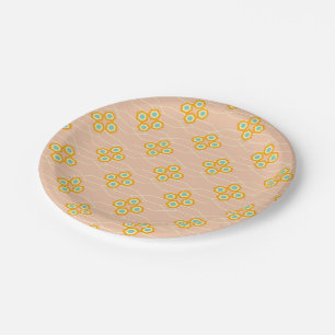 Peach background hexagonal floral pattern  paper plate