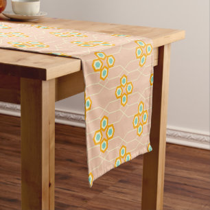 Peach background hexagonal floral pattern short table runner
