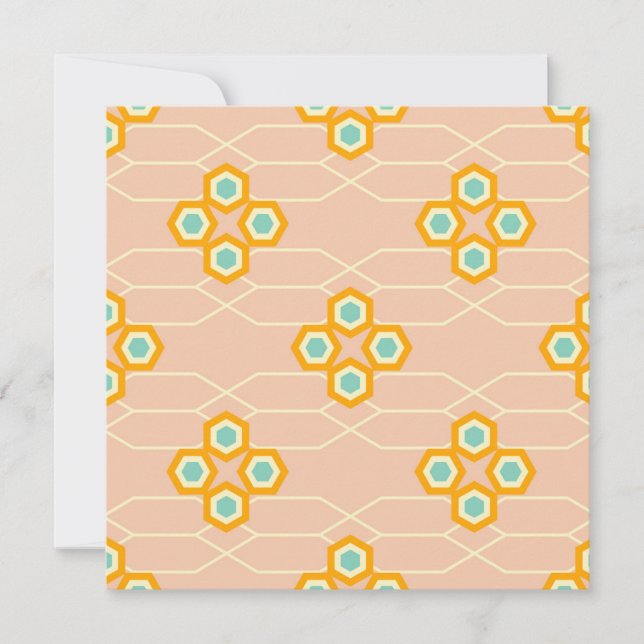 Peach background hexagonal floral pattern  thank you card (Front)