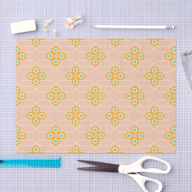 Peach background hexagonal floral pattern  tissue paper (Craft)
