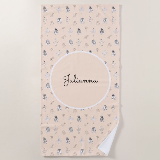 Peach Ballerina and Flowers Beach Towel (Front)
