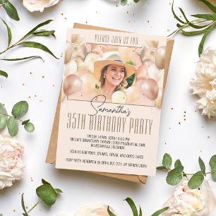 Peach Balloon Birthday Party Photo Invitation