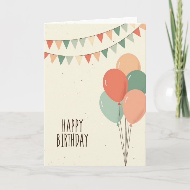 Peach Balloons Birthday Card (Front)