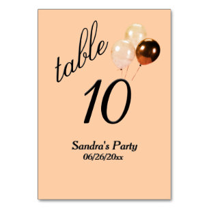Peach Balloons Custom Text Table Number