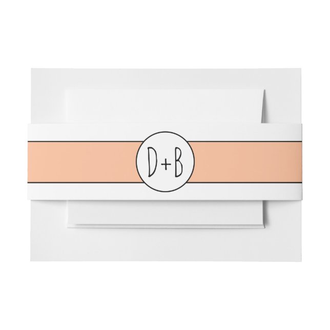 Peach band and initials wedding invitati invitation belly band (Front Example)