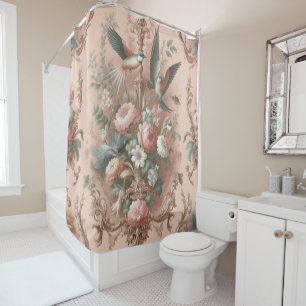 Peach Baroque Rococo Floral Shower Curtain