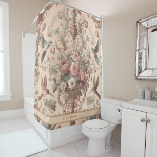 Peach Baroque Rococo Floral Shower Curtain
