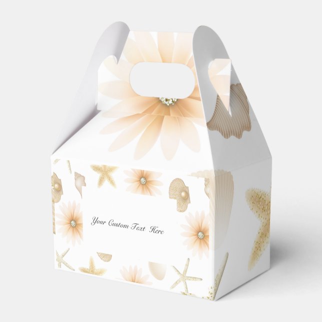 Peach Beach Seashells & Flowers Modern Wedding Favour Box (Front Side)